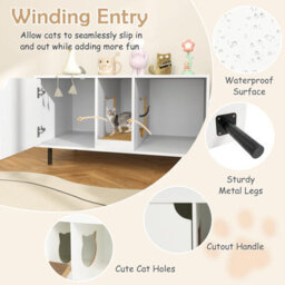 Costway Cat Litter Box Enclosure Large Hidden Cat Washroom W/ Storage-White - thumbnail 5