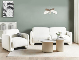 Beliani Living Room Set 4 Seater Saland Fabric White - thumbnail 2