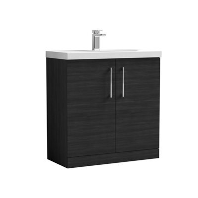 Balterley Modern Bathroom 2 Soft Close Door Floor Standing Vanity Unit & Thin-Edge Basin, Charcoal Black, 800mm - image 1