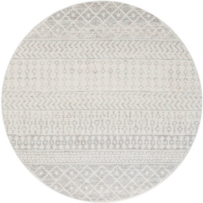 Livabliss Round Elaziz-Geometric Grey White Global Living Dining Bedroom Rug 160 X 160 Cm Easy Care, Non Shedding - image 1