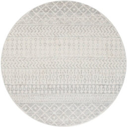 Livabliss Round Elaziz-Geometric Grey White Global Living Dining Bedroom Rug 160 X 160 Cm Easy Care, Non Shedding