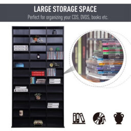 Homcom Cd Dvd Media Storage Shelves Display Shelf Racks Wooden Frame Black - thumbnail 7