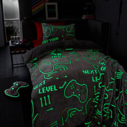 Catherine Lansfield Game Over Glow In The Dark Fleece Duvet Cover Set With Pillowcases Black - thumbnail 2
