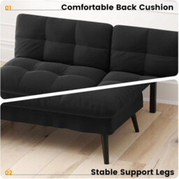 Comhoma Sofa Bed Fabric 2-3 Seater Click Clack Sofa Bed 5-Gear Back Angle Adjustable Futon Sofa Lounge For Home, Black - thumbnail 8