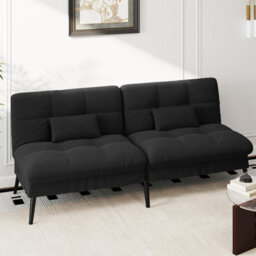Comhoma Sofa Bed Fabric 2-3 Seater Click Clack Sofa Bed 5-Gear Back Angle Adjustable Futon Sofa Lounge For Home, Black - thumbnail 1