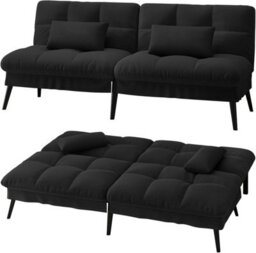 Comhoma Sofa Bed Fabric 2-3 Seater Click Clack Sofa Bed 5-Gear Back Angle Adjustable Futon Sofa Lounge For Home, Black - thumbnail 2