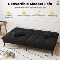 Comhoma Sofa Bed Fabric 2-3 Seater Click Clack Sofa Bed 5-Gear Back Angle Adjustable Futon Sofa Lounge For Home, Black - thumbnail 5