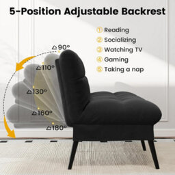 Comhoma Sofa Bed Fabric 2-3 Seater Click Clack Sofa Bed 5-Gear Back Angle Adjustable Futon Sofa Lounge For Home, Black - thumbnail 6