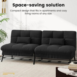 Comhoma Sofa Bed Fabric 2-3 Seater Click Clack Sofa Bed 5-Gear Back Angle Adjustable Futon Sofa Lounge For Home, Black - thumbnail 4