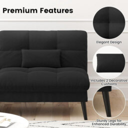 Comhoma Sofa Bed Fabric 2-3 Seater Click Clack Sofa Bed 5-Gear Back Angle Adjustable Futon Sofa Lounge For Home, Black - thumbnail 7