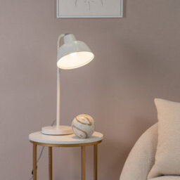 Valuelights Morris White Metal Stem Table Lamp With Angled Dome Shade For Living Room Bedroom Office - Led Bulb Included