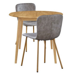 Hallowood Furniture Ledbury Light Oak Drop Leaf Round Dining Table With 2 Taupe Leather Effect Chairs - thumbnail 8