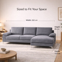 SquareBoxx Venossa L Shaped Corner Sofa With Chaise Lounge A 4 Seater Modern Fabric Sofa, Deep Seat Comfort, Plush Cushions & Chrome Legs - thumbnail 5