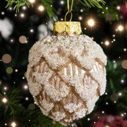 Melody Maison Neutral Sequin Frosted Pine Cone Bauble Decoration - 8Cm - thumbnail 3