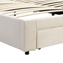 Abrihome Super King Size Upholstered Bed Frame With Storage - Cream Velvet, Includes Headboard & Slats (180X200Cm, No Mattress) - thumbnail 3