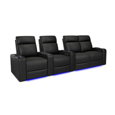 Valencia Piacenza Power Headrest Home Theater Seating Row Of 4 Loveseat Right Black Nappa Leather Power Recliner Led Cup Holder - image 1