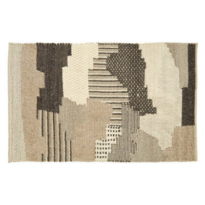 Orsina Natural And Grey Patchwork Rug, Handcrafted Wool Blend Small Area Rug, Aesthetic Floor Rug - image 1
