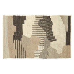 Orsina Natural And Grey Patchwork Rug, Handcrafted Wool Blend Small Area Rug, Aesthetic Floor Rug - thumbnail 1