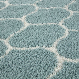 The Rugs Moroccan Shaggy Rugs And Runners Soft Fluffy Trellis Design High Pile Duck Egg Blue And Ivory Living Room Kitchen Hallway 650 - thumbnail 3