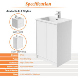 Plum&clay Jenner White Freestanding Vanity Unit & Basin Set (W)600mm (H)855mm - thumbnail 4