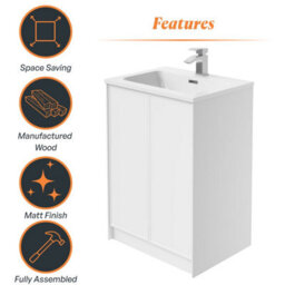 Plum&clay Jenner White Freestanding Vanity Unit & Basin Set (W)600mm (H)855mm - thumbnail 5