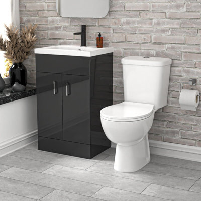 Nes Home 500mm Dark Grey Basin Vanity Unit And White Close Coupled Toilet - image 1