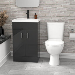 Nes Home 500mm Dark Grey Basin Vanity Unit And White Close Coupled Toilet - thumbnail 2