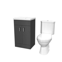 Nes Home 500mm Dark Grey Basin Vanity Unit And White Close Coupled Toilet - thumbnail 6