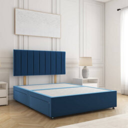 Bsspoke Aria Divan Bed Set Blue Plush Velvet With 24Inch Headboard No Mattress No Drawers In Single Double King 4Ft 6Ft