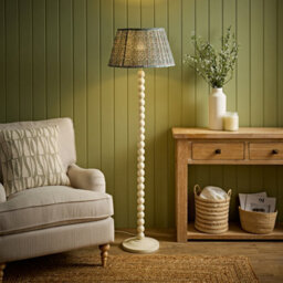 Valuelights Bobbin Floral Printed Pleated Shade Cream Bobble Floor Lamp
