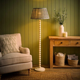 Valuelights Bobbin Floral Printed Pleated Shade Cream Bobble Floor Lamp - thumbnail 2