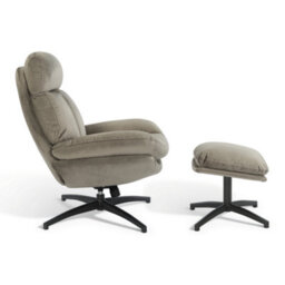 Velvet Light Grey Brenna Swivel Armchair With Footstool - thumbnail 3