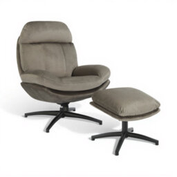 Velvet Light Grey Brenna Swivel Armchair With Footstool - thumbnail 2