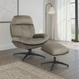 Velvet Light Grey Brenna Swivel Armchair With Footstool