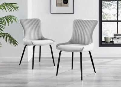 Furniturebox Set Of 2 Dining Chairs - Nora Premium Dining Chairs - Grey Velvet Black Leg Dining Chairs - Kitchen Dining Room Chairs - image 1