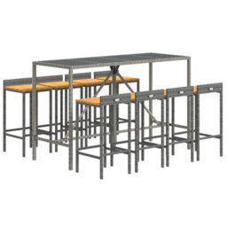 Berkfield 9 Piece Garden Bar Set Grey Poly Rattan& Solid Wood Acacia - thumbnail 3
