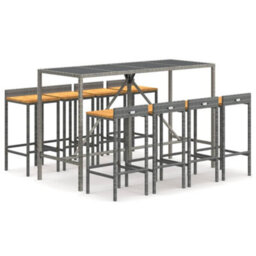 Berkfield 9 Piece Garden Bar Set Grey Poly Rattan& Solid Wood Acacia - thumbnail 2