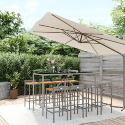 Berkfield 9 Piece Garden Bar Set Grey Poly Rattan& Solid Wood Acacia - thumbnail 1