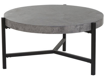 Beliani Industrial Round Coffee Table 70Cm, Grey Concrete-Effect Top With Black Metal Legs - image 1
