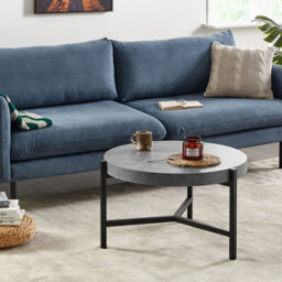 Beliani Industrial Round Coffee Table 70Cm, Grey Concrete-Effect Top With Black Metal Legs - thumbnail 2