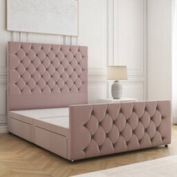 Bsspoke Maya Divan Bed Pink Plush Velvet 54Inch Headboard & 20Inch Footboard 2 Drawers Footend & No Mattress In All Sizes