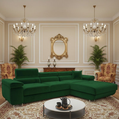 Torezio Mini Corner Sofa Bed With Adjustable Headrests And Storage Box Freestanding Upholstered Back 280X170Cm Green Right - image 1
