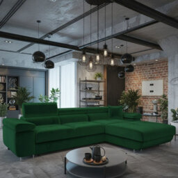 Torezio Mini Corner Sofa Bed With Adjustable Headrests And Storage Box Freestanding Upholstered Back 280X170Cm Green Right - thumbnail 2