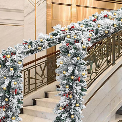 Amorly Christmas Garland With Lights,holiday Decoration Snow Flocked Artificial Garland For Stairs Fireplaces Wall Christmas Garland 6Ft - image 1