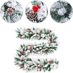 Amorly Christmas Garland With Lights,holiday Decoration Snow Flocked Artificial Garland For Stairs Fireplaces Wall Christmas Garland 6Ft - thumbnail 7
