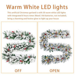 Amorly Christmas Garland With Lights,holiday Decoration Snow Flocked Artificial Garland For Stairs Fireplaces Wall Christmas Garland 6Ft - thumbnail 4