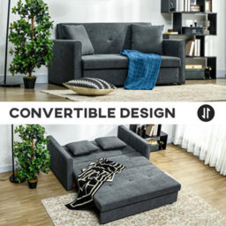 Dark Grey Convertible 2 Seater Sofa Bed With Hidden Storage, 2 Cushions - thumbnail 3
