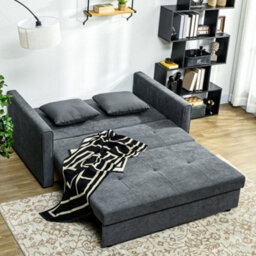 Dark Grey Convertible 2 Seater Sofa Bed With Hidden Storage, 2 Cushions - thumbnail 5