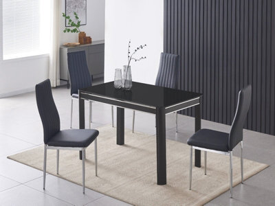 Furnizone UK Milano 4-Seater Black Glass Dining Table And 4 Monza Black Faux Leather Chairs - image 1