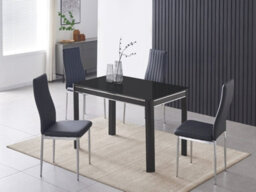 Furnizone UK Milano 4-Seater Black Glass Dining Table And 4 Monza Black Faux Leather Chairs - thumbnail 1